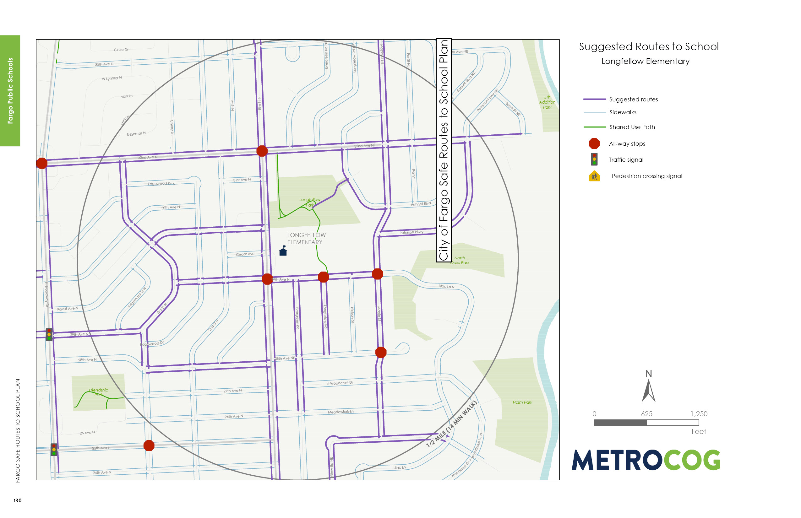 Suggested Route to School Map for Longfellow Elementary