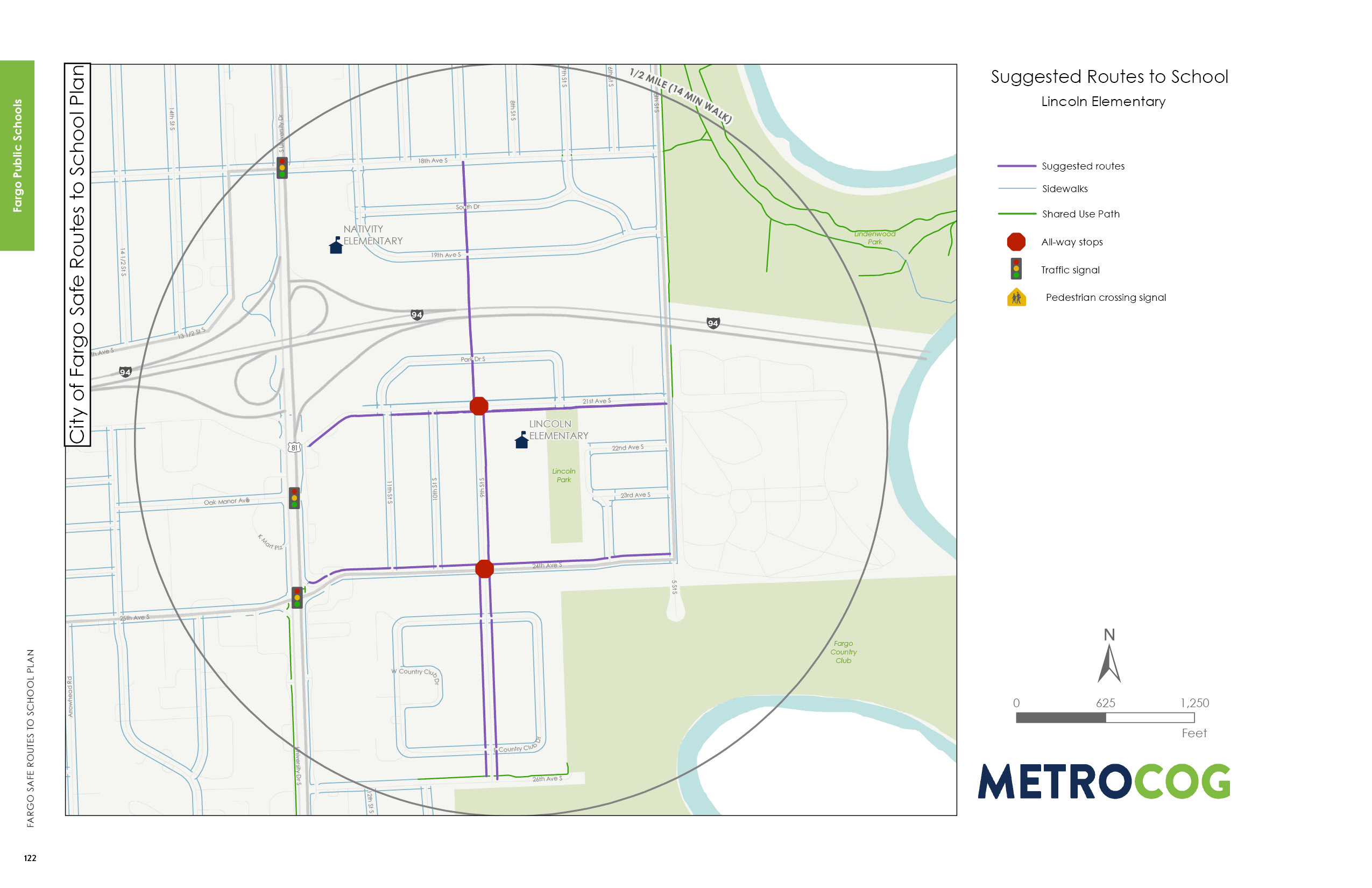Suggested Route to School Map for Lincoln Elementary