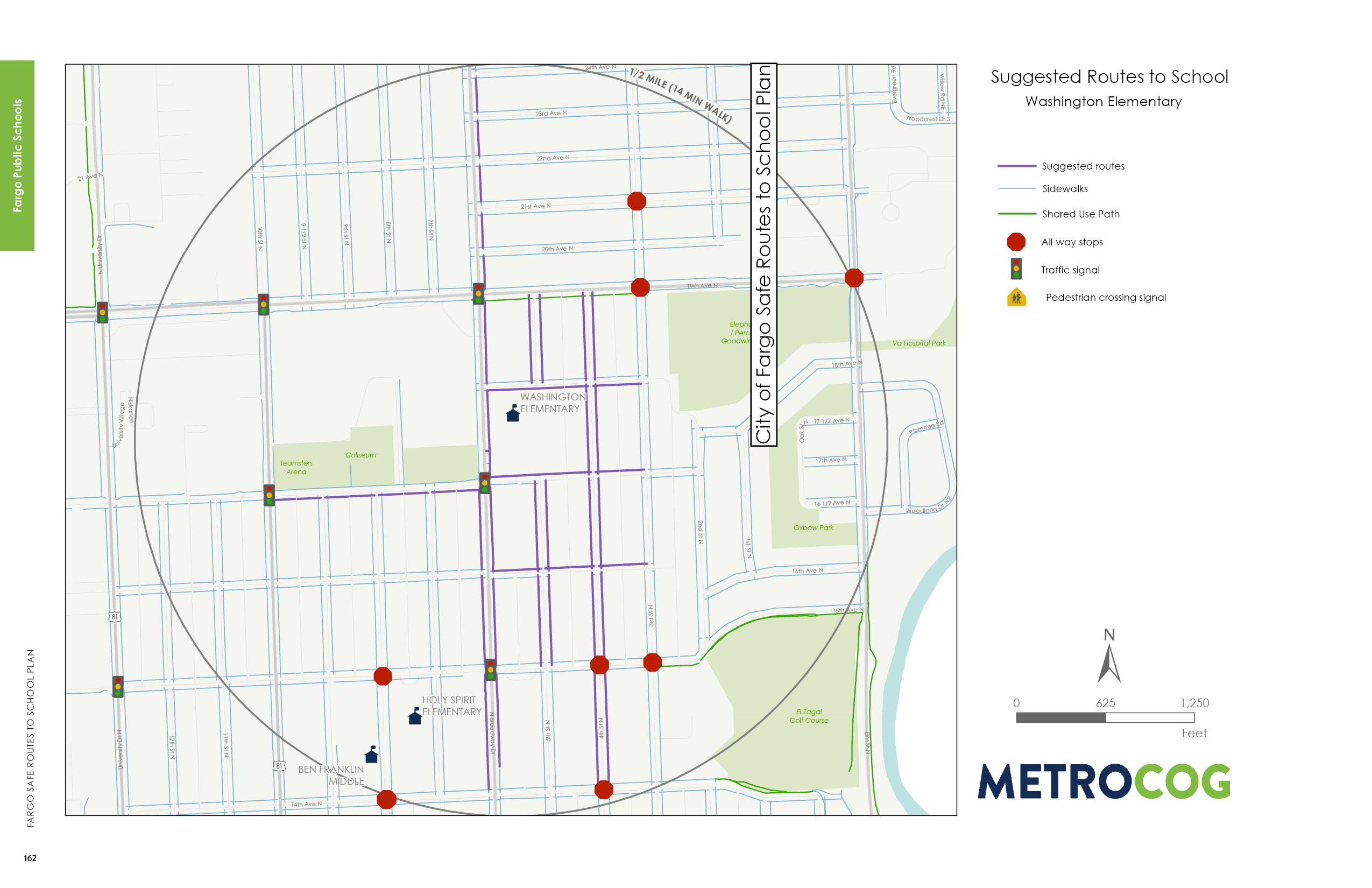 Suggested Route to School Map for Washington Elementary