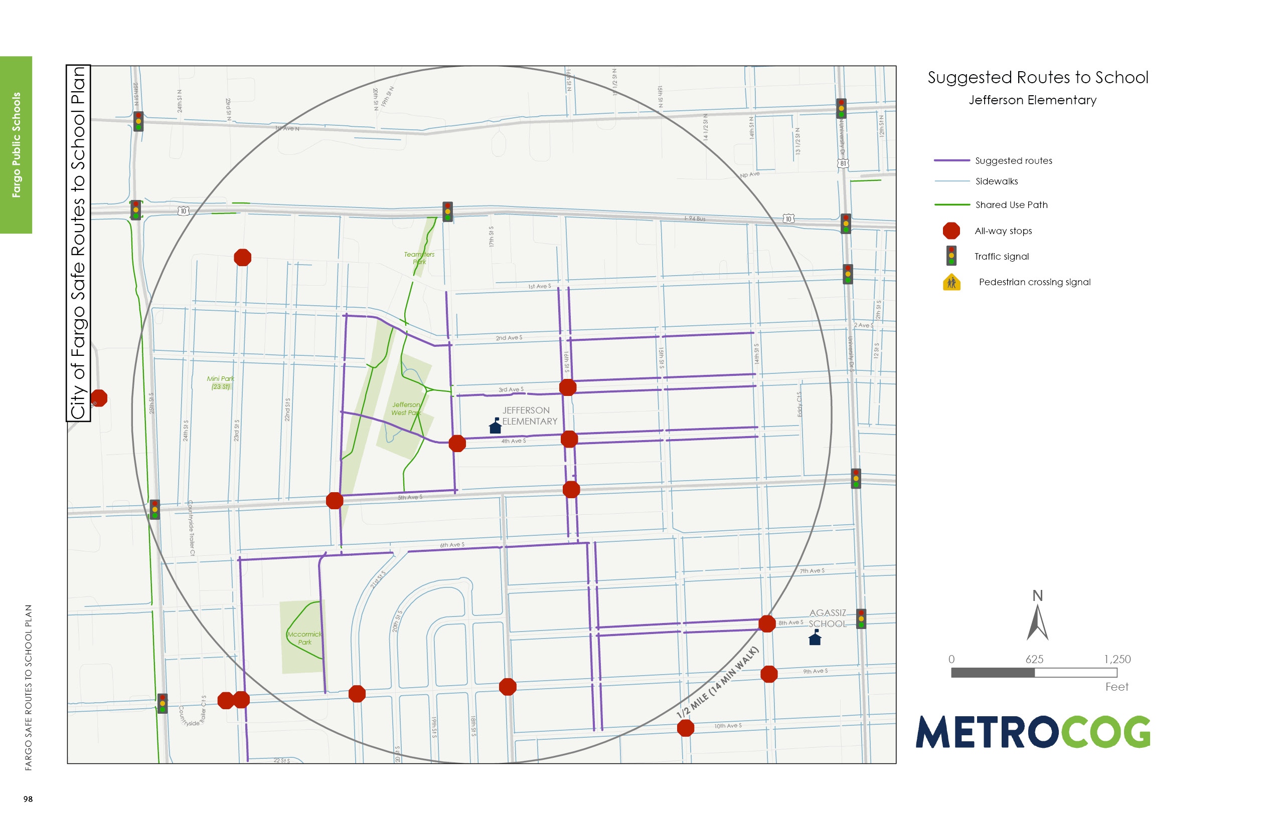 Suggested Route to School Map for Jefferson Elementary