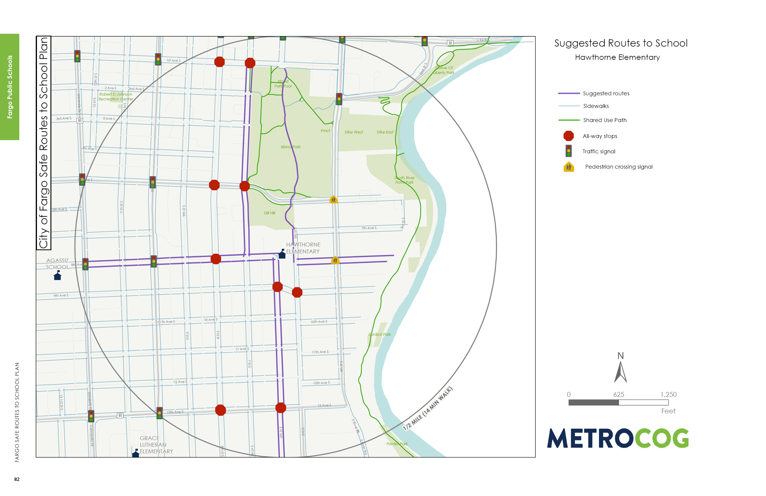 Suggested Route to School Map for Hawthorne Elementary