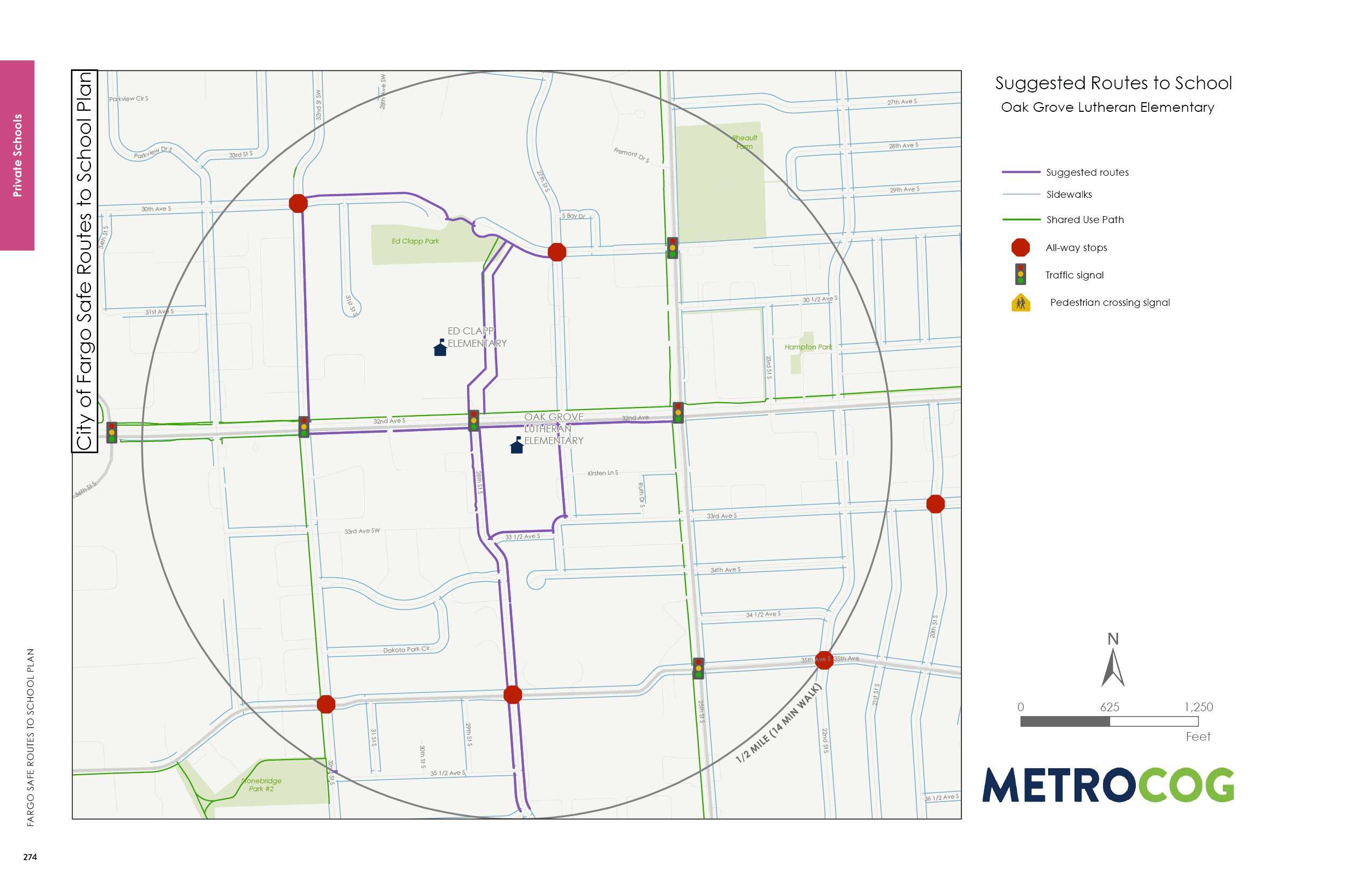 Suggested Route to School Map for Oak Grove Elementary