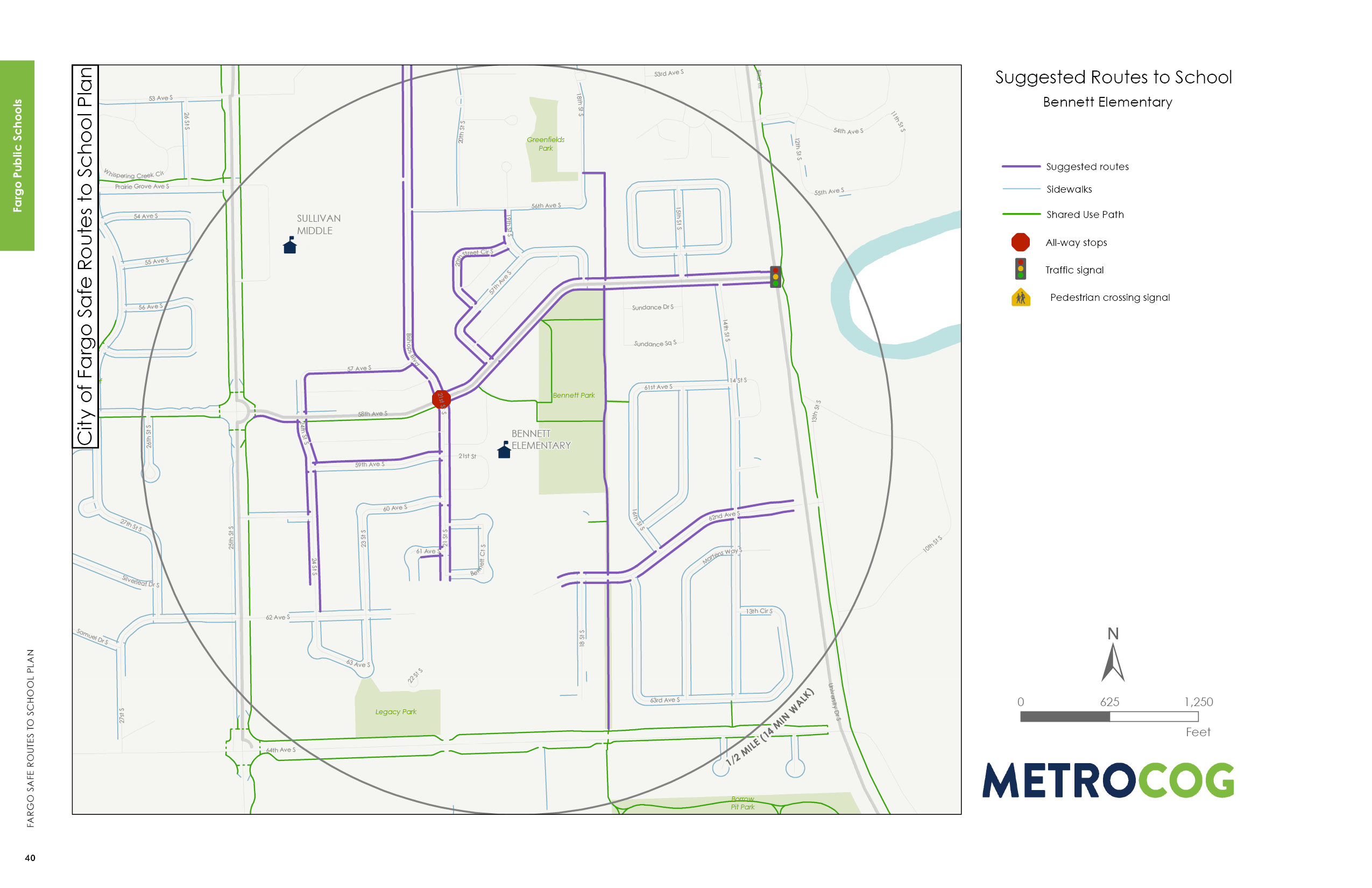 Suggested Route to School Map for Bennett Elementary