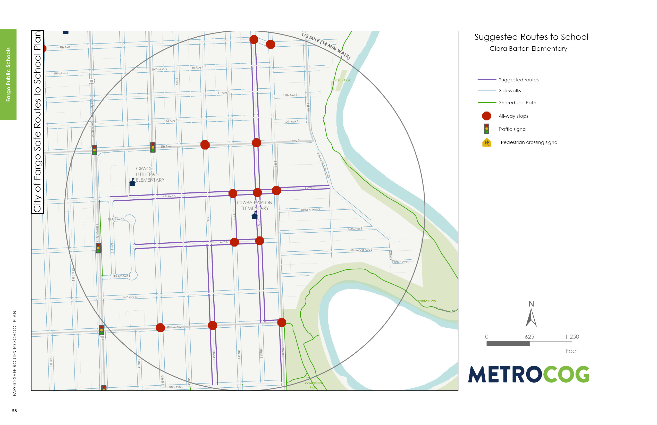Suggested Route to School Map for Clara Barton Elementary